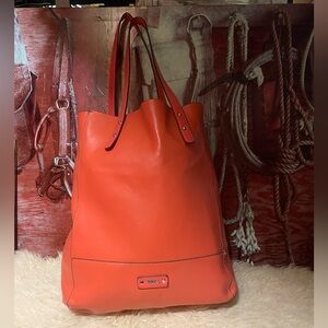 Roots orange leather tote bag & pouch